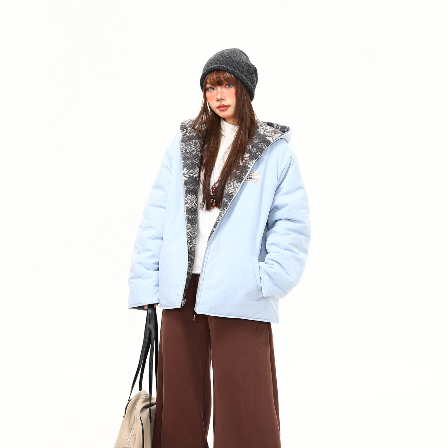 冬季復古費爾島羊羔絨雙面穿棉服女寬鬆氛圍感加厚外套