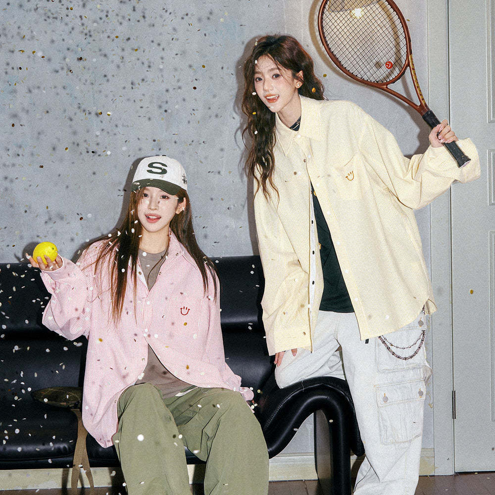 條紋襯衫女2024早秋新款上衣韓系別致小個子薄襯衣