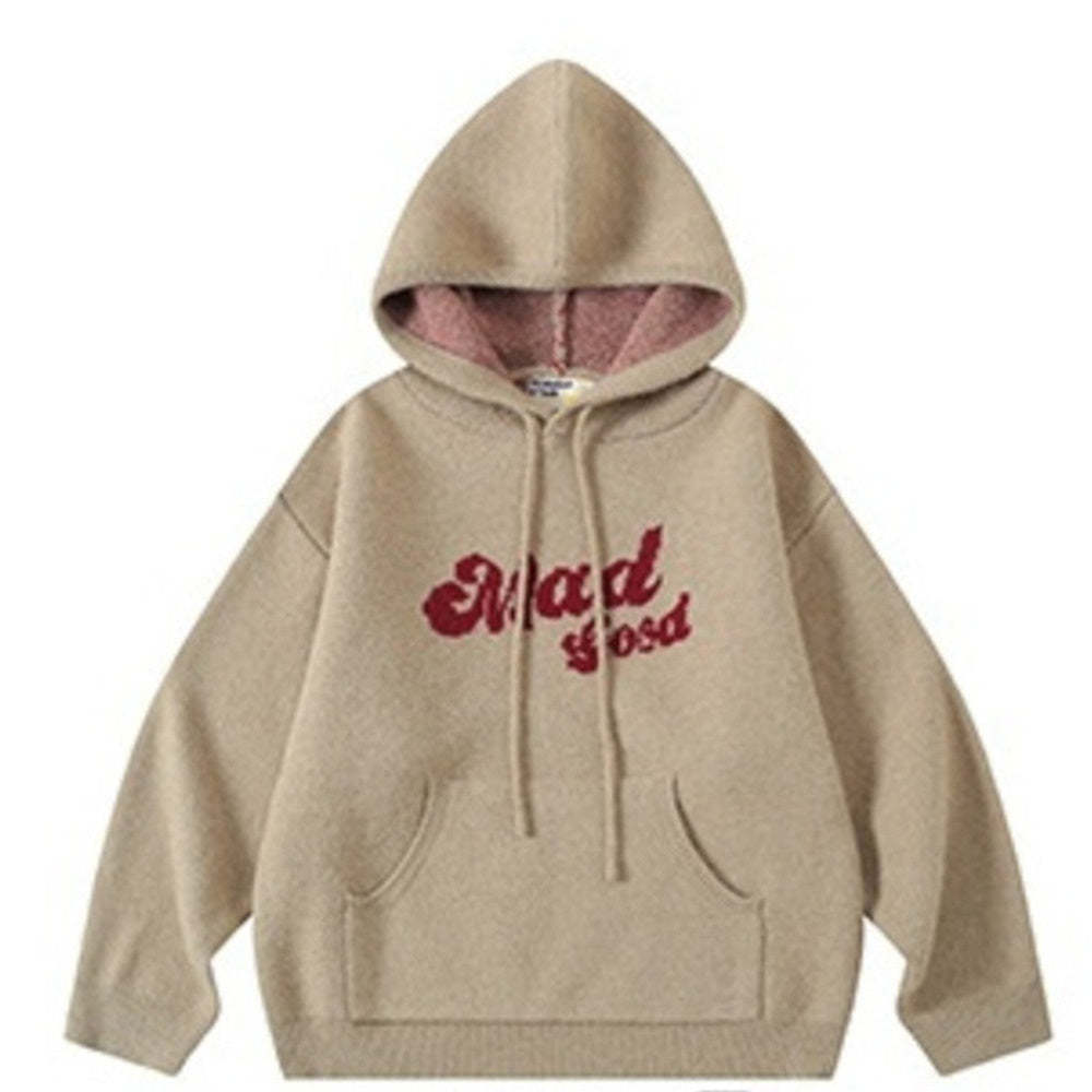 撞色logo提花連帽寬鬆高克重毛衣針織衣秋冬