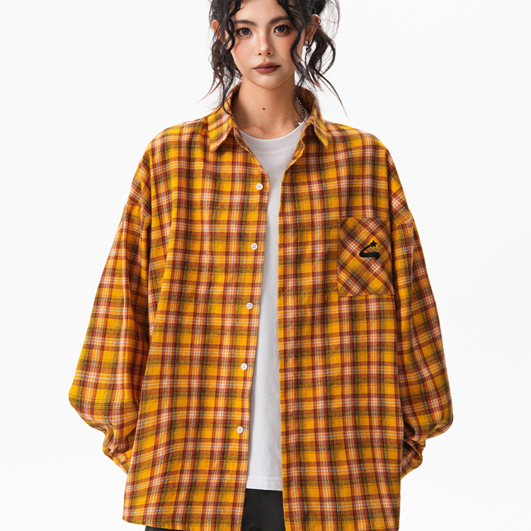 秋季多巴胺黃色格子襯衫女寬鬆休閒慵懶風百搭襯衣外套