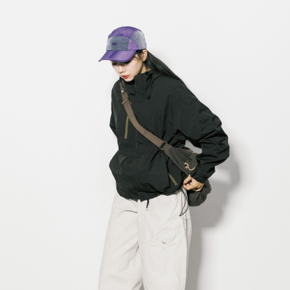 戶外工裝連帽拉鍊衝鋒衣外套女春秋美式復古休閒徒步登山服