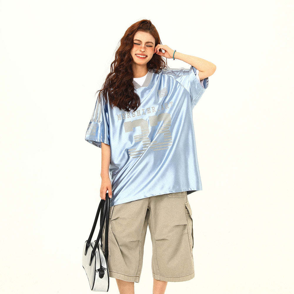 美式球衣風t恤冰球服jerseyfit運動復古短袖男女寬鬆上衣