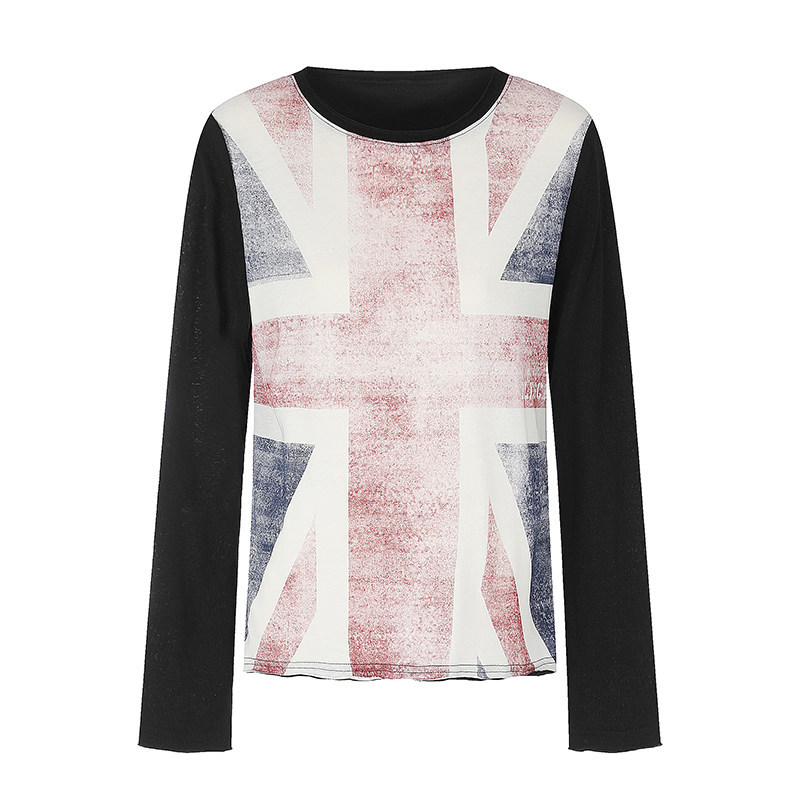 美式復古做舊印花正肩長袖T恤女夏季慵懶風薄款防曬罩衫
