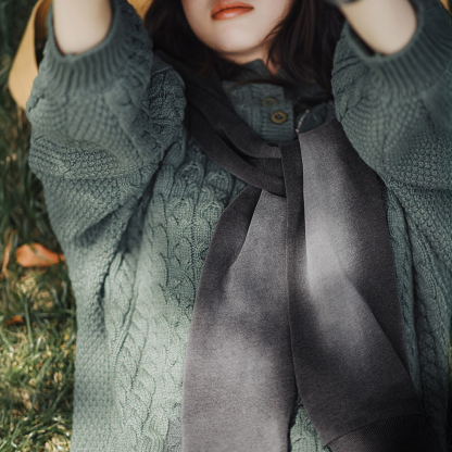 復古藍色針織長款披肩圍巾兩用保暖護頸圍脖外搭護肩女士秋冬