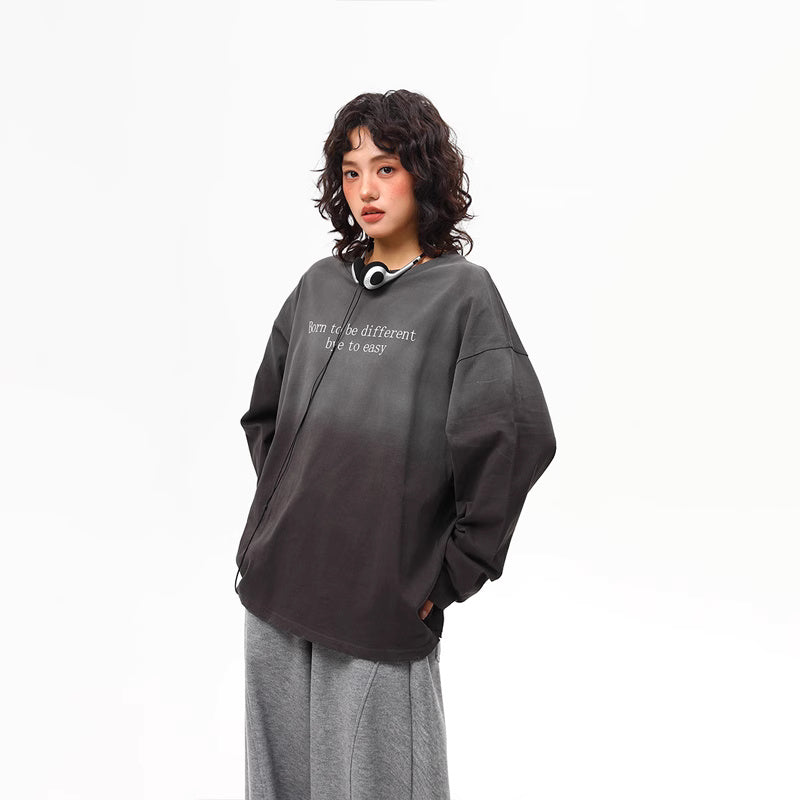 春季新款美式復古水洗漸變慵懶高級感長袖T恤女