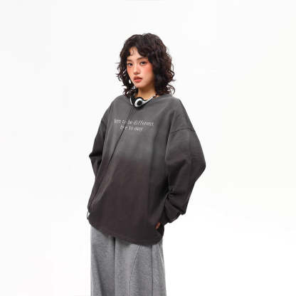 春季新款美式復古水洗漸變慵懶高級感長袖T恤女