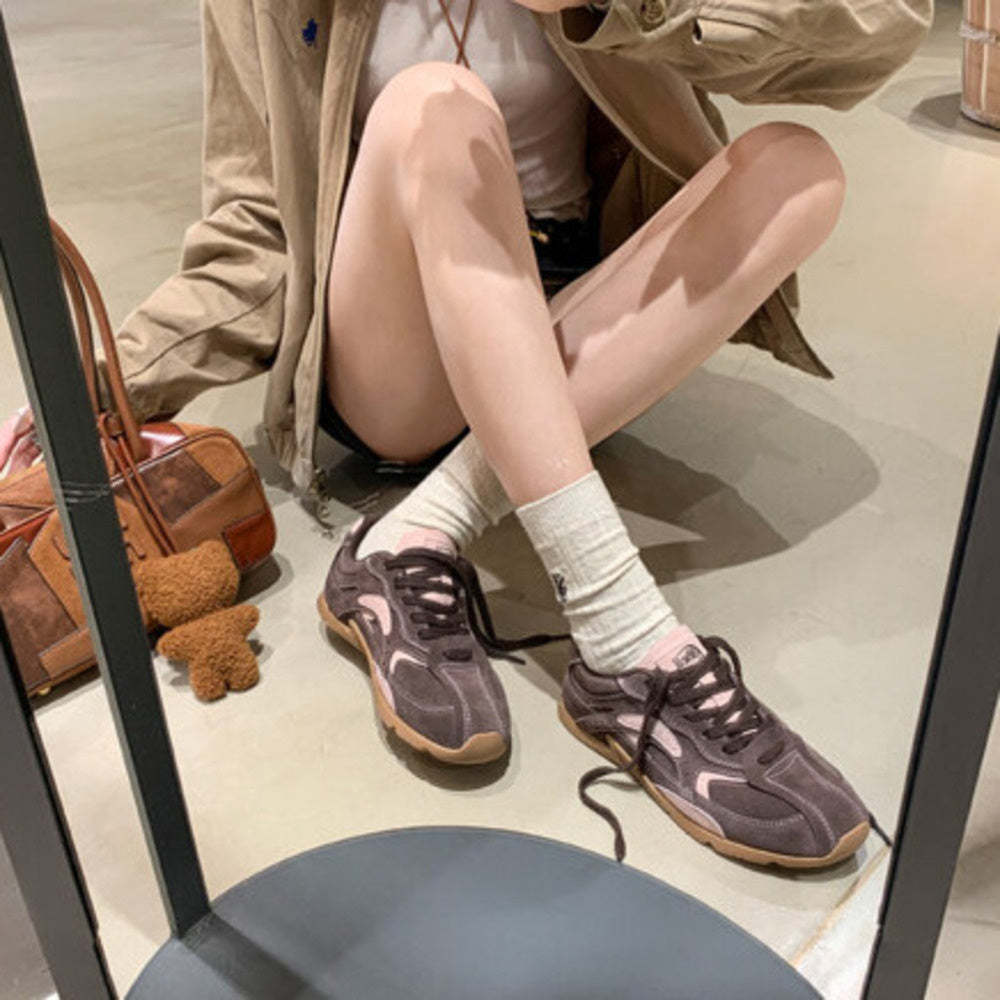 復古拼色增高休閒運動德訓鞋女阿甘鞋