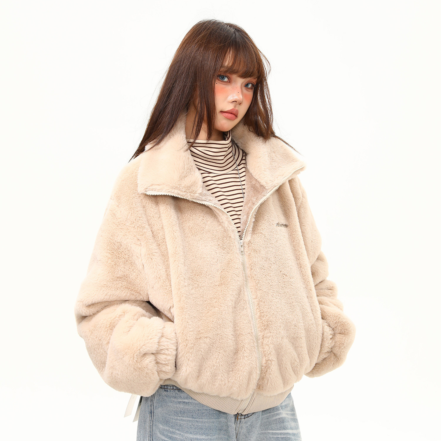 復古氣質高級感軟糯毛絨棉服外套女短寬鬆百搭冬季上衣