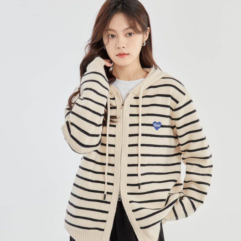 灰色連帽針織開衫外套女2024秋季新款寬鬆上衣