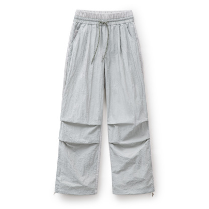 灰色山系褶皺機能輕戶外直筒工裝降落傘兵運動休閒褲子女士秋