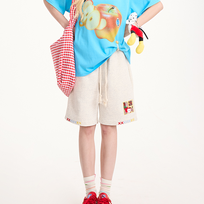 夏季美式街頭抽繩中褲百搭寬鬆五分褲女休閒短褲