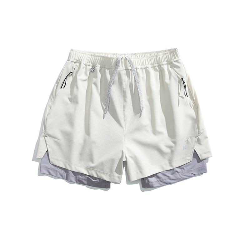 夏季戶外拼色假兩件短褲女寬鬆運動跑步速幹直筒五分休閒褲