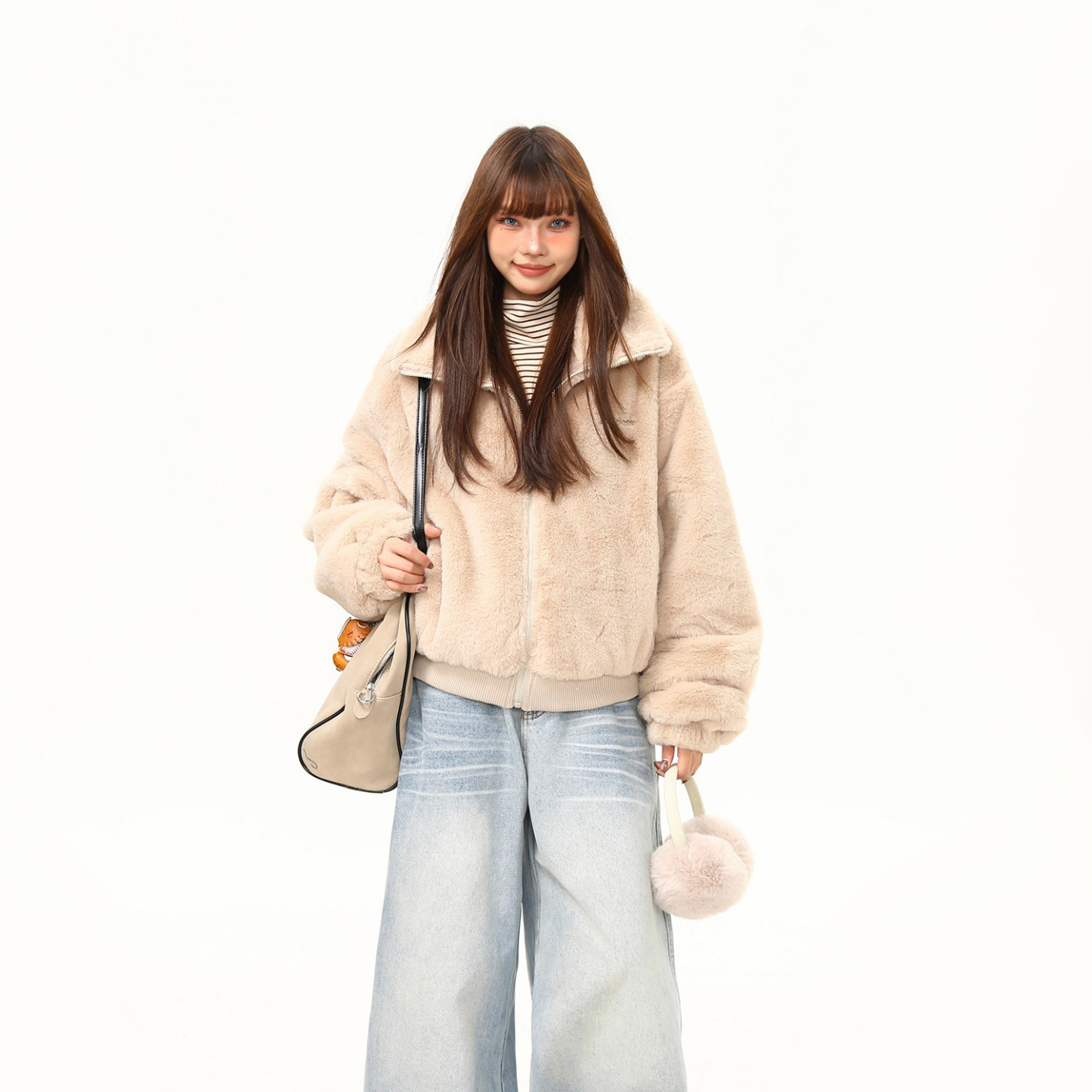 復古氣質高級感軟糯毛絨棉服外套女短寬鬆百搭冬季上衣