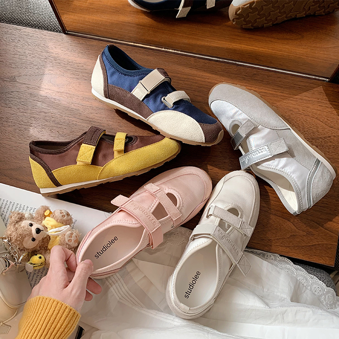 雙魔術貼軟底軟面芭蕾單鞋瑪麗珍運動風休閒鞋女