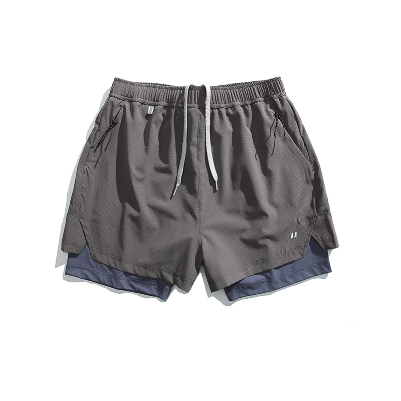 夏季戶外拼色假兩件短褲女寬鬆運動跑步速幹直筒五分休閒褲