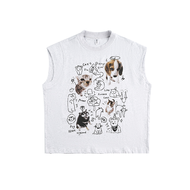 美式復古卡通印花短袖T恤女夏季寬鬆休閒百搭無袖上衣打底