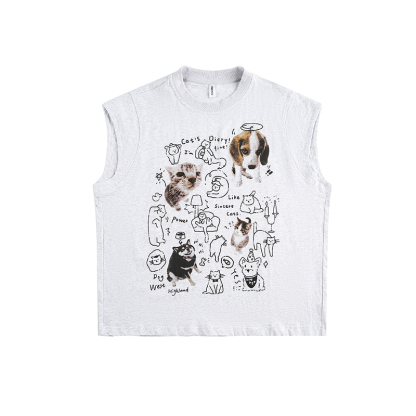 美式復古卡通印花短袖T恤女夏季寬鬆休閒百搭無袖上衣打底