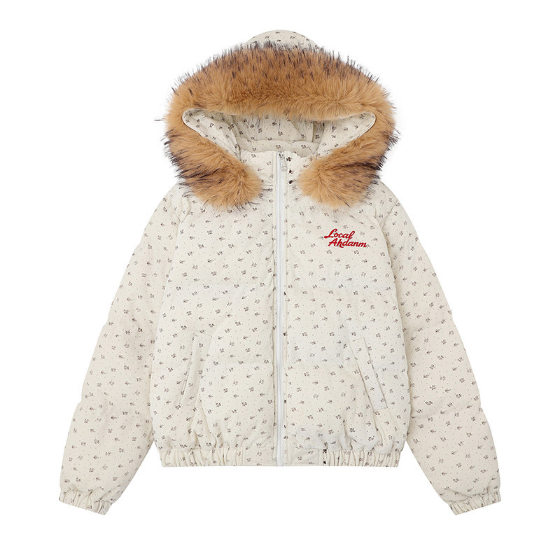 棉服女美式復古碎花設計感外套女冬季保暖加厚可拆卸棉衣