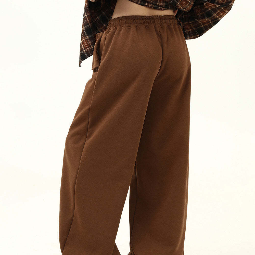 美拉德深棕色休閒褲女美式復古寬鬆直筒垂感闊腿衛褲子