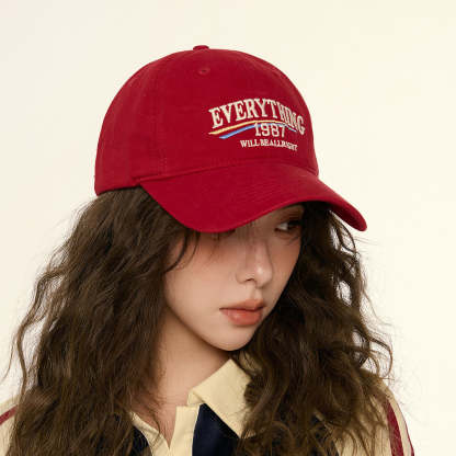 美式復古顯白酒紅色鴨舌帽子女顯臉小街頭休閒寬彎簷深頂棒球帽