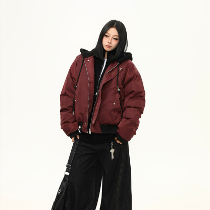 冬季加厚飛行員連帽棉服外套女美式復古寬鬆百搭棉衣