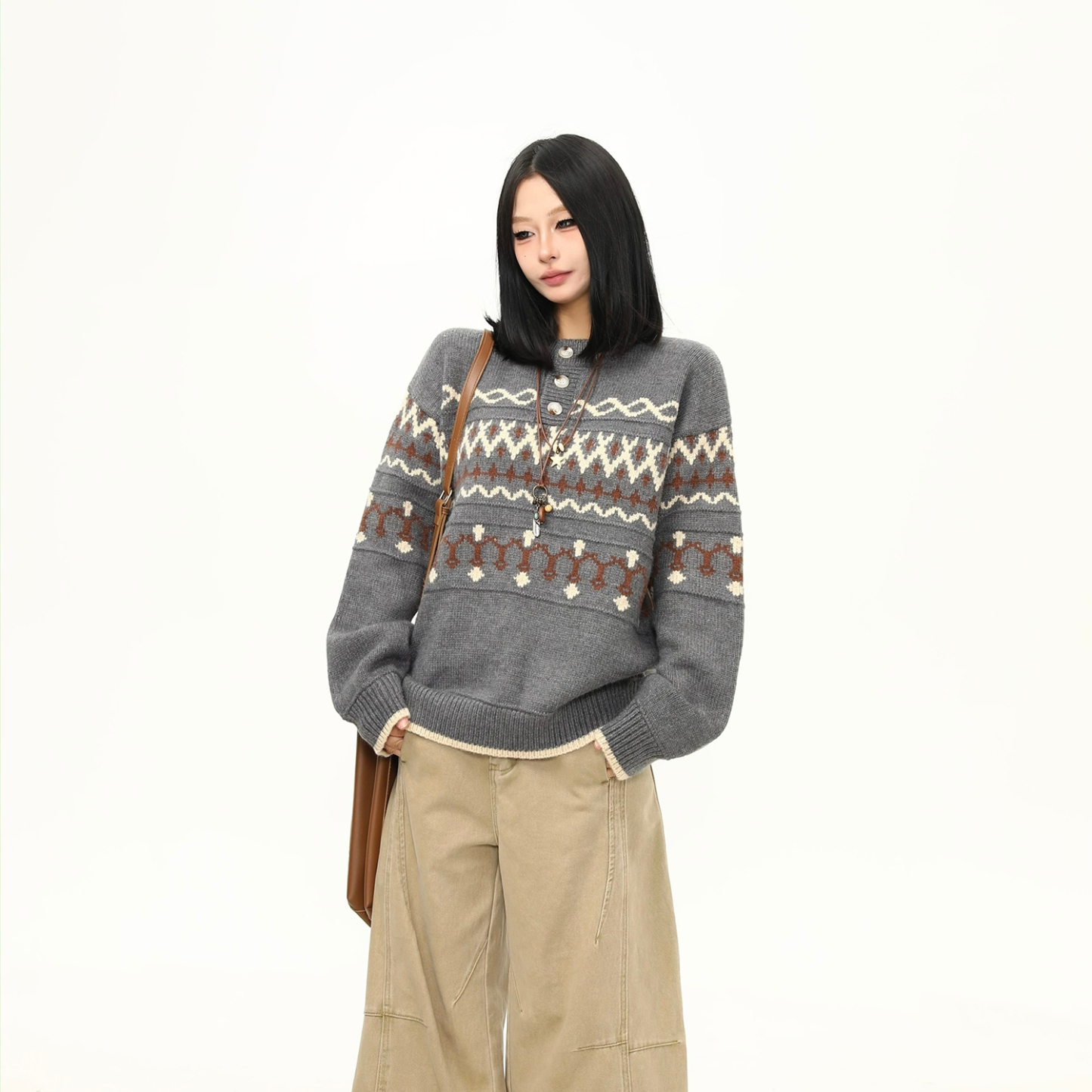 秋冬新款美式復古針織衫毛衣女寬鬆慵懶風套頭上衣