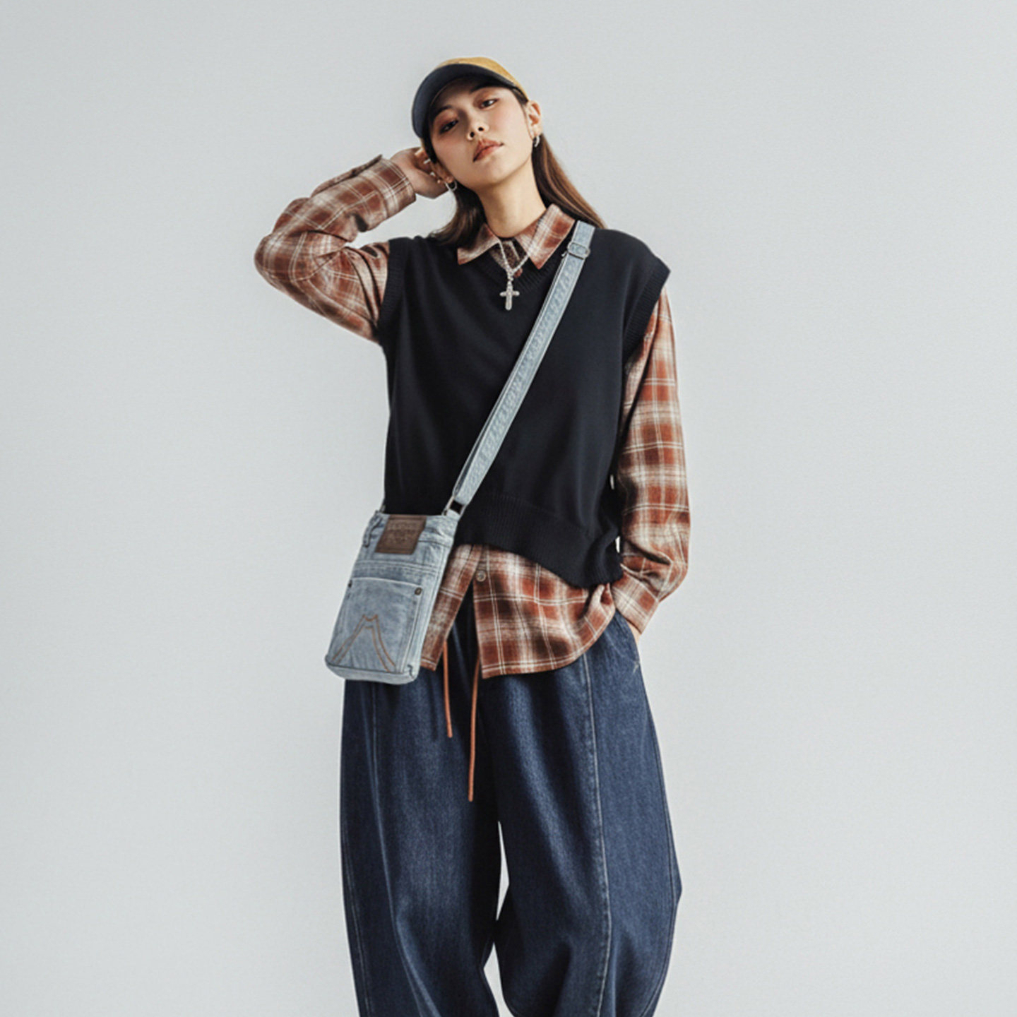 復古丹寧牛仔布單肩手拎小包斜挎隨行手機設計感小眾包包女冬