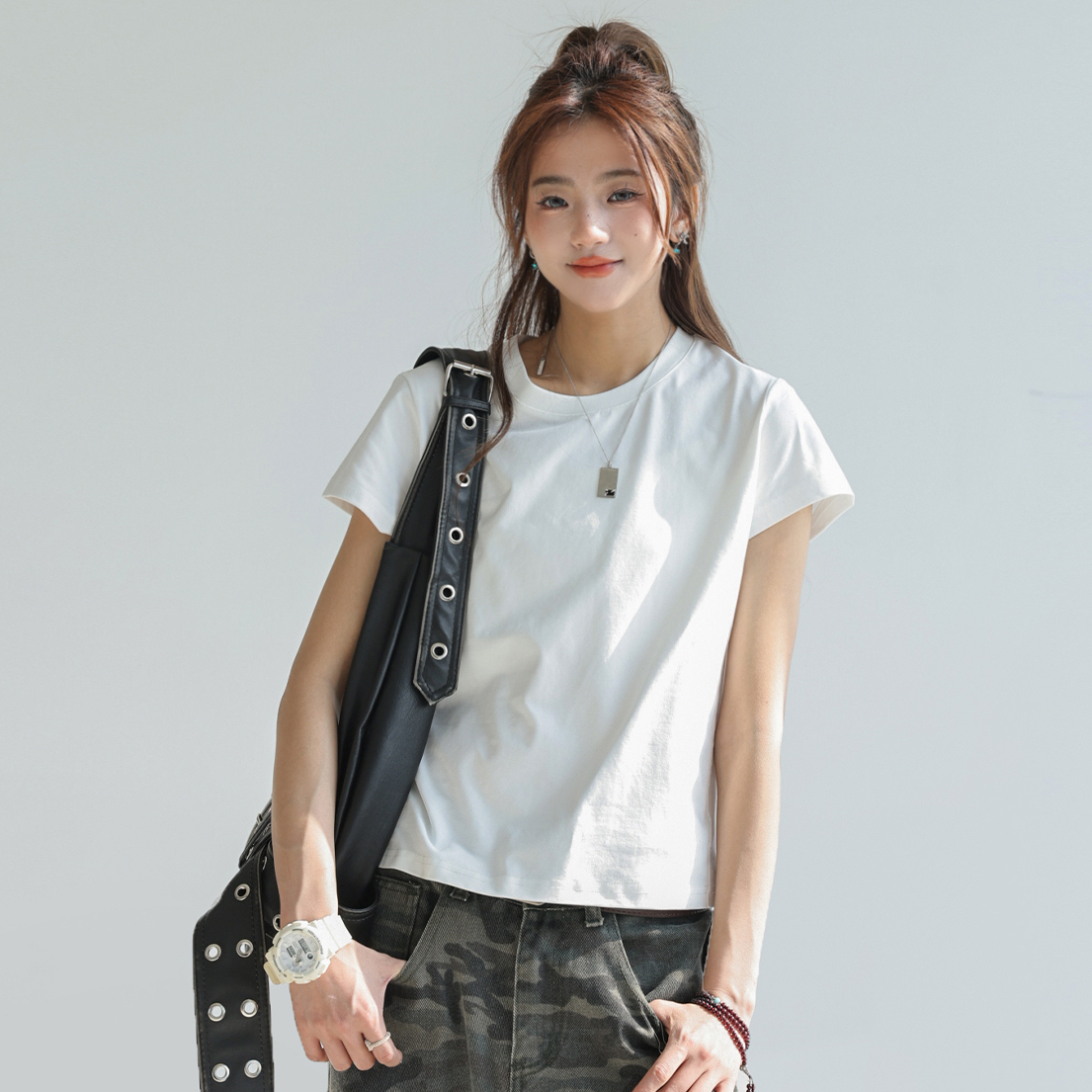 重磅240G正肩短袖女夏索羅娜凉感防曬t恤修身短上衣