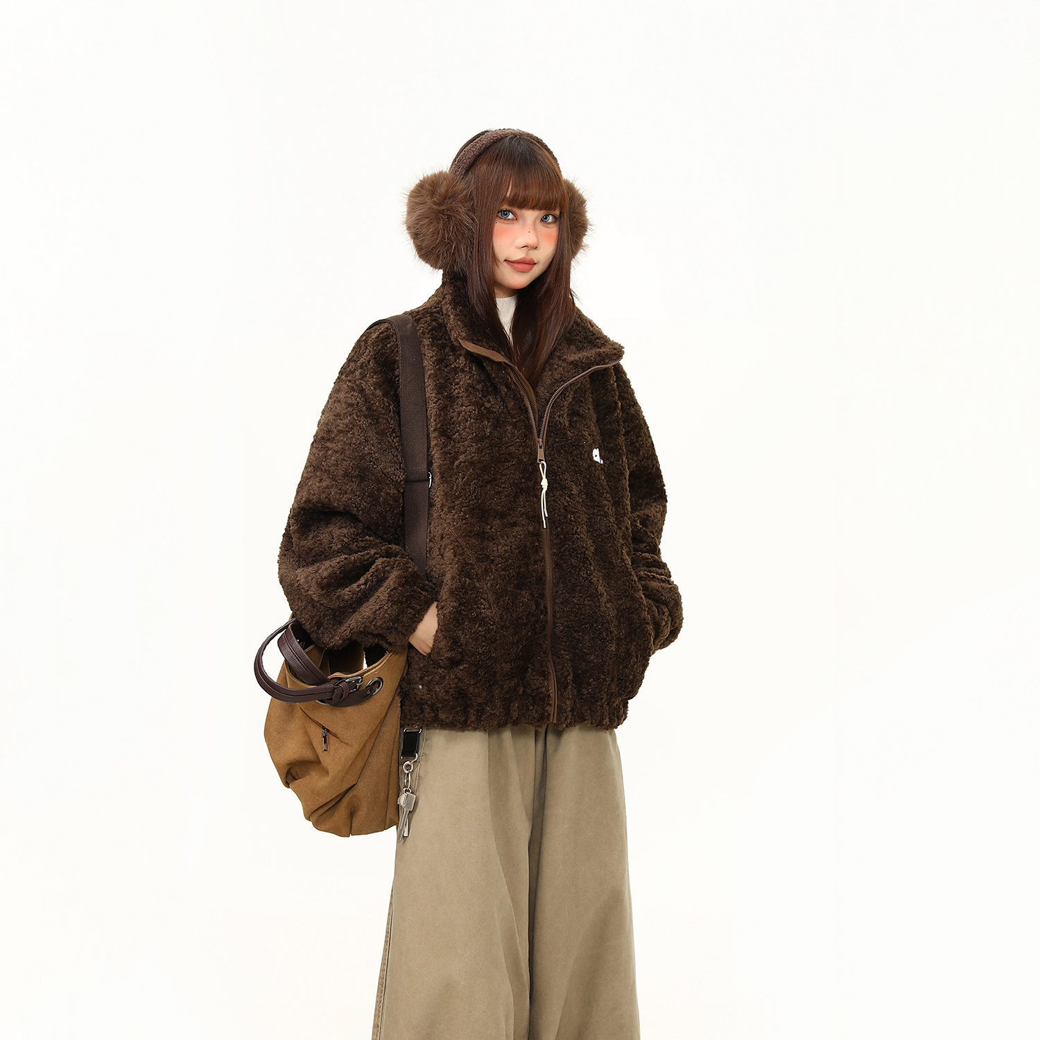 搖粒絨加厚保暖立領棉服外套女冬季新款防寒棉衣