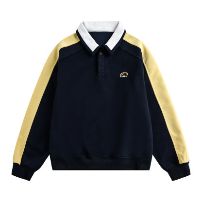 美式慵懶chic拼接翻領衛衣女款新款寬鬆上衣