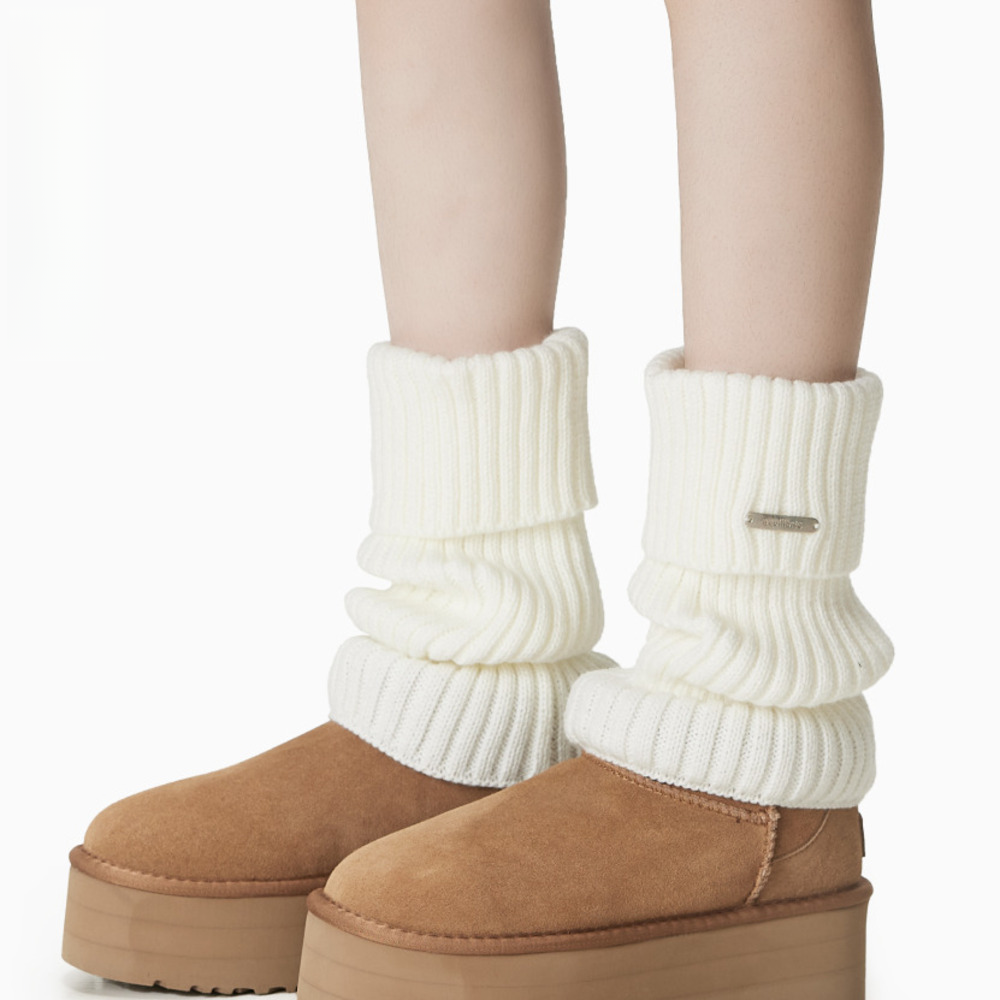 腿套白色針織女款冬季發熱保暖襪套雪地靴堆堆襪冬季小腿襪子加厚