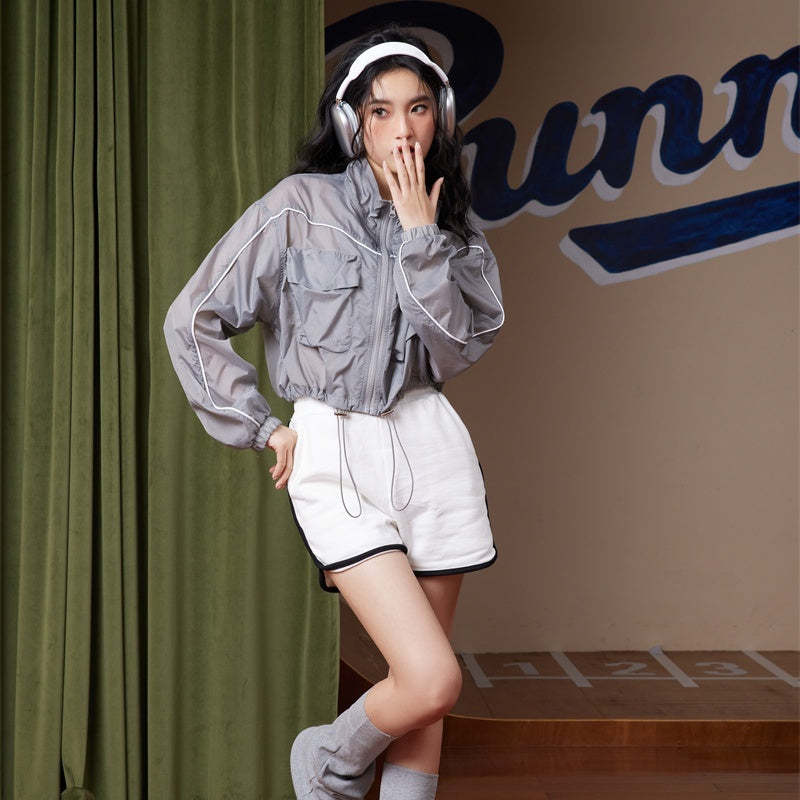 運動風立領抽繩設計感短款防曬衣新款外套夏薄款透氣