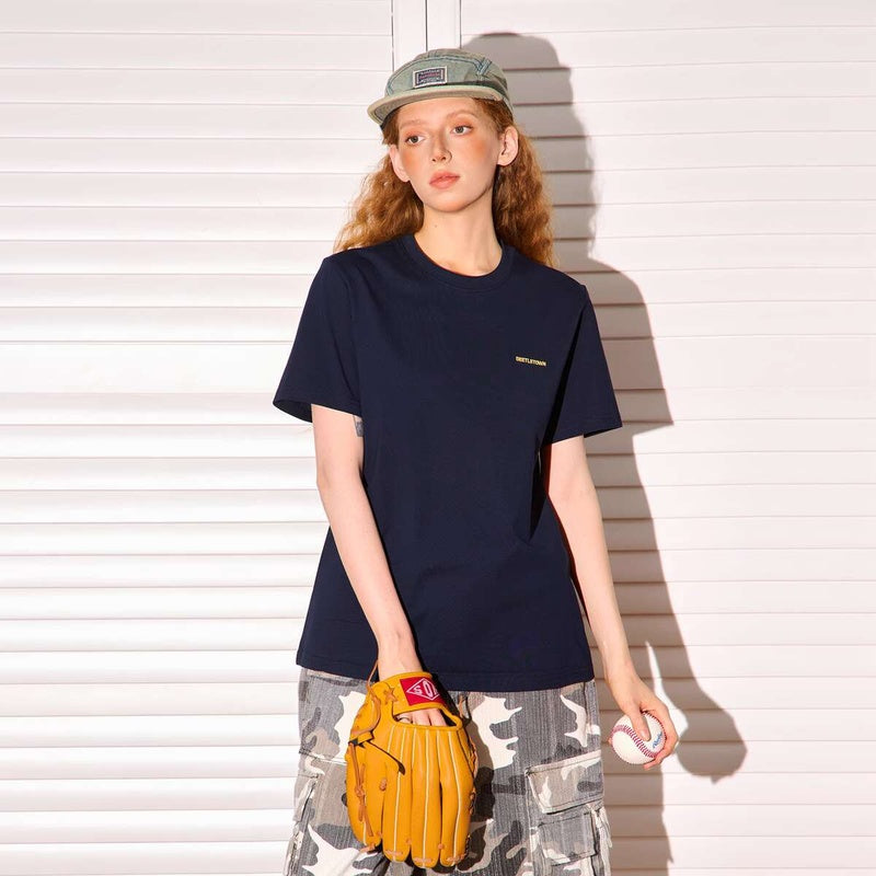 小標印花正肩短袖T恤女美式短款cleanfit凉感速幹上衣