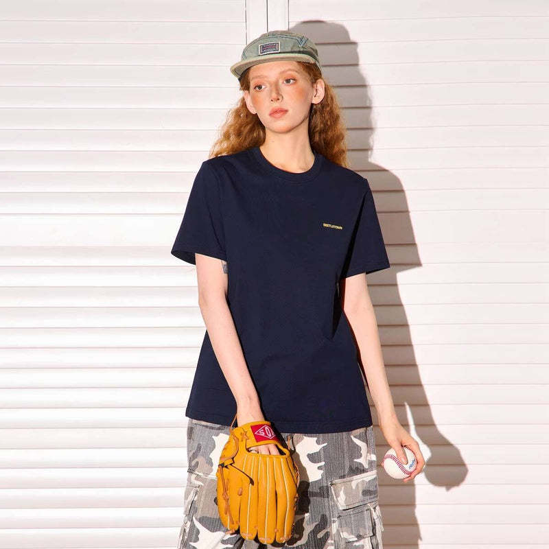 小標印花正肩短袖T恤女美式短款cleanfit凉感速幹上衣