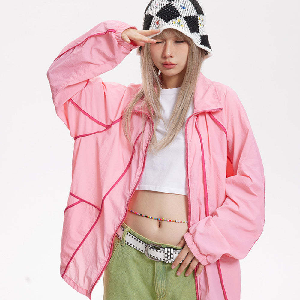 夏季新款防曬衣女寬鬆設計感拼接戶外長袖透氣外套輕薄防曬服