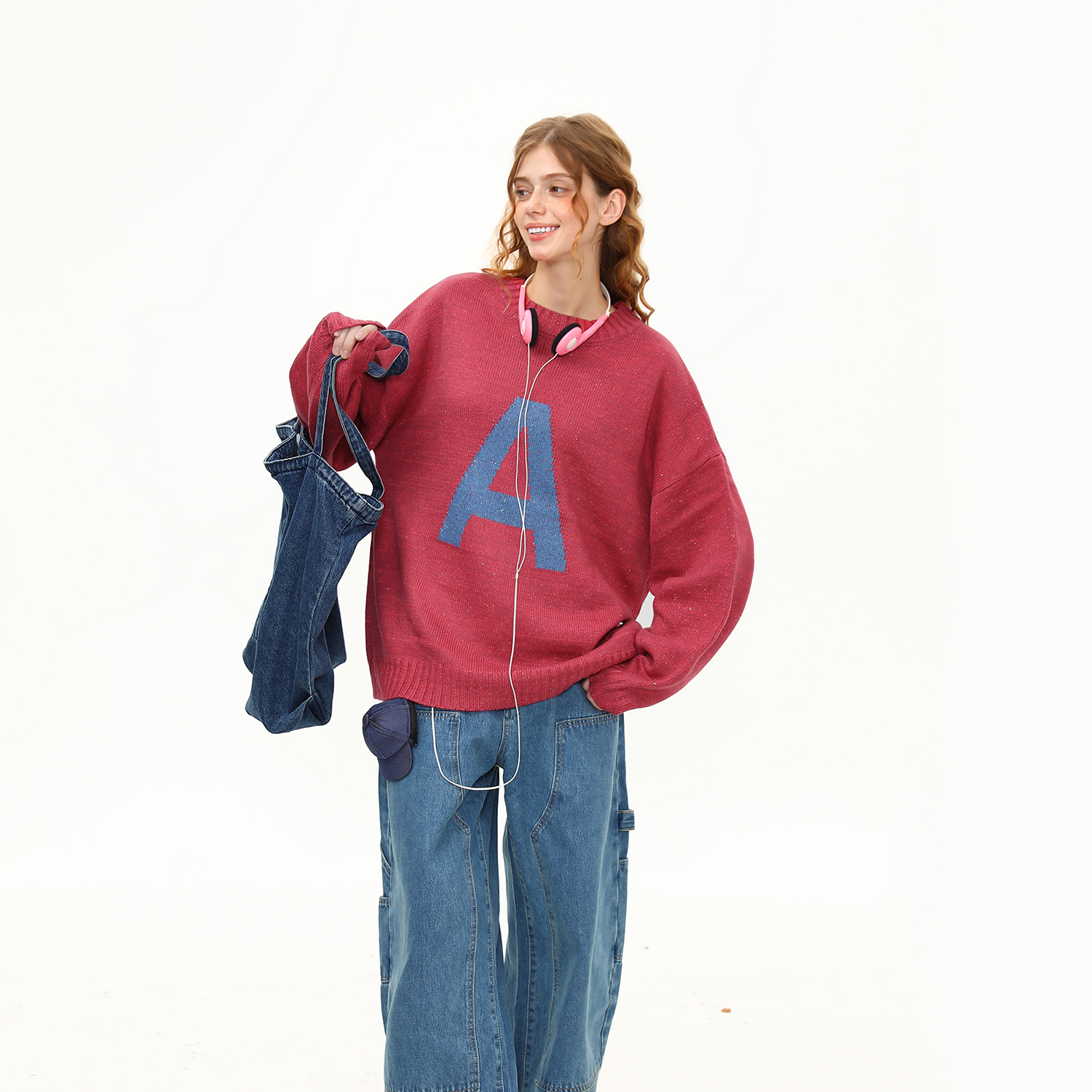 美式復古字母學院風針織衫毛衣女秋冬圓領套頭慵懶風上衣