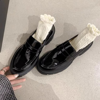 香港真皮厚底乐福鞋女2026春秋新款爆款粗跟增高单鞋英伦风小皮鞋