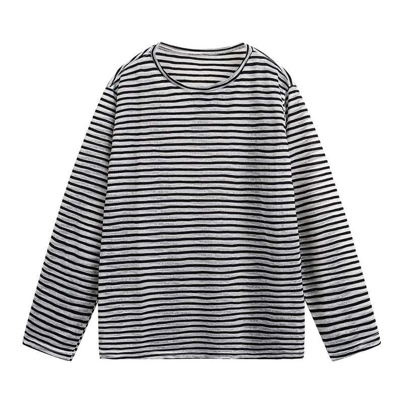 條紋長袖t恤女夏2025新款chic韓系上衣薄款防曬罩衫