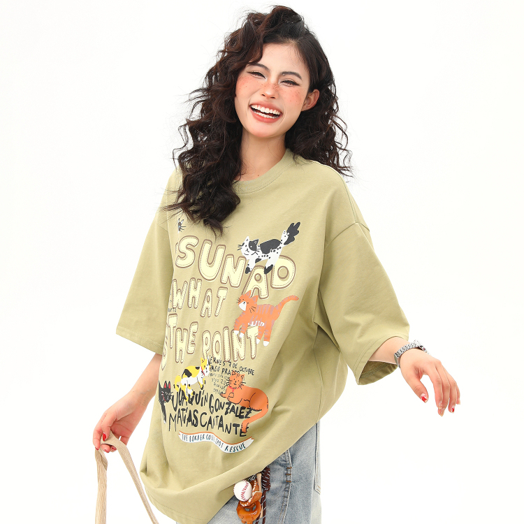 美式復古卡通印花短袖T恤女夏季寬鬆百搭圓領上衣