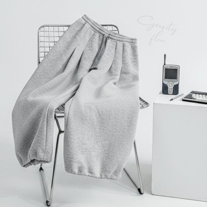 淺灰色闊腿直筒休閒長衛褲鬆緊腰抽繩束脚垂墜感糯米褲子女冬