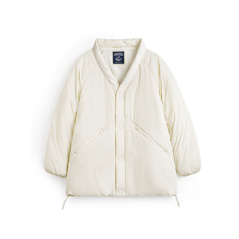 廓形道袍式棉服復古V領保暖防寒棉襖簡約厚麵包服外套冬季女