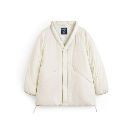 廓形道袍式棉服復古V領保暖防寒棉襖簡約厚麵包服外套冬季女