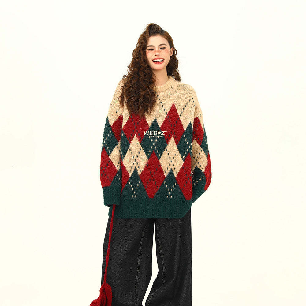 冬季復古氛圍感聖誕毛衣女寬鬆慵懶風針織衫上衣