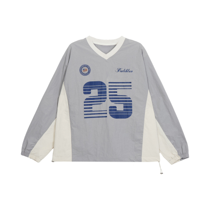 美式復古灰色v領正肩套頭長袖衛衣女秋季寬鬆運動設計感小眾上衣