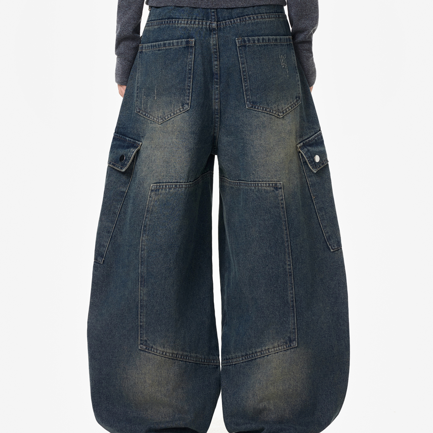 水洗解構拼接重磅牛仔褲女美式潮牌工裝直筒闊腿長褲子