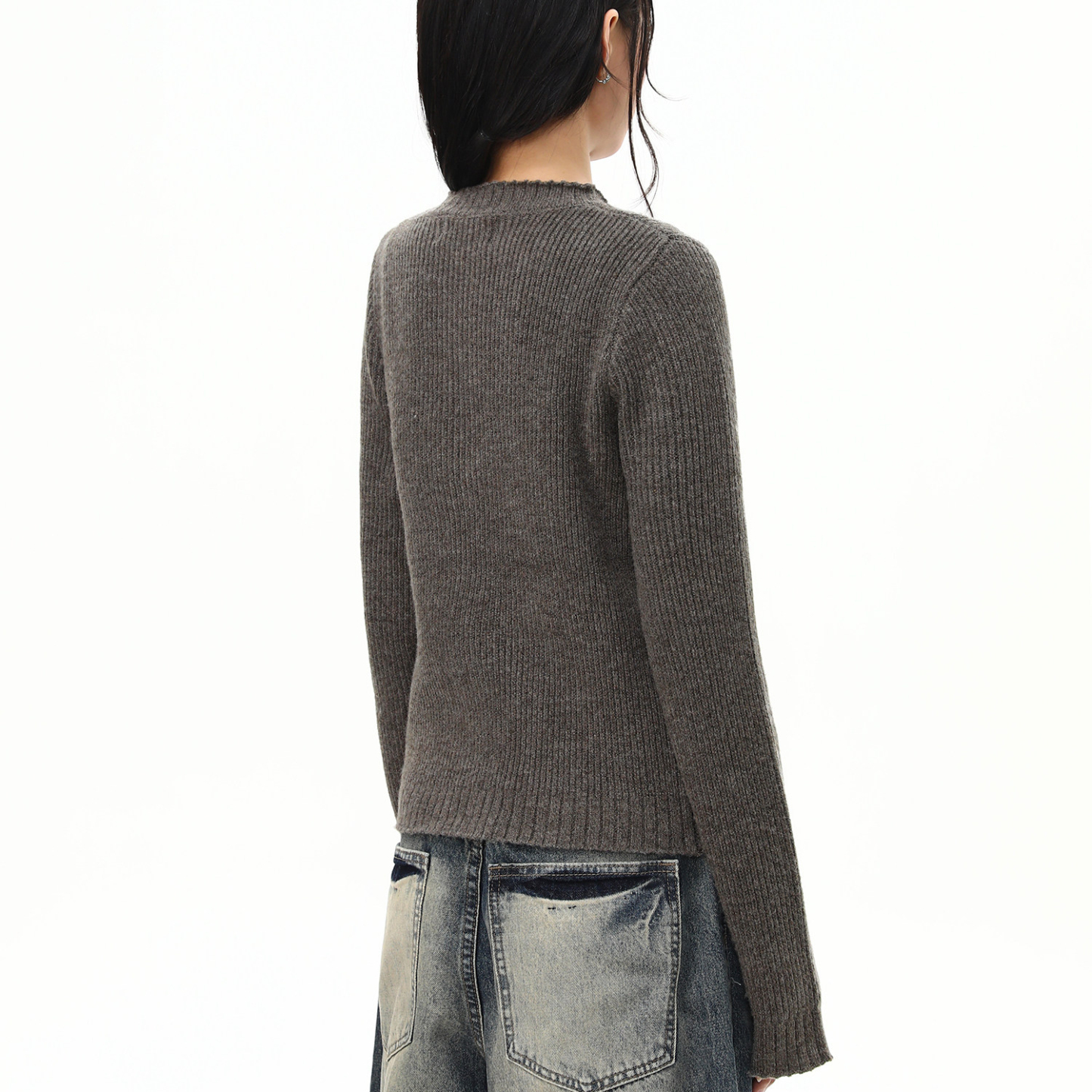 鬆弛感亨利領短款毛衣女秋冬復古粗針內搭針織衫外套