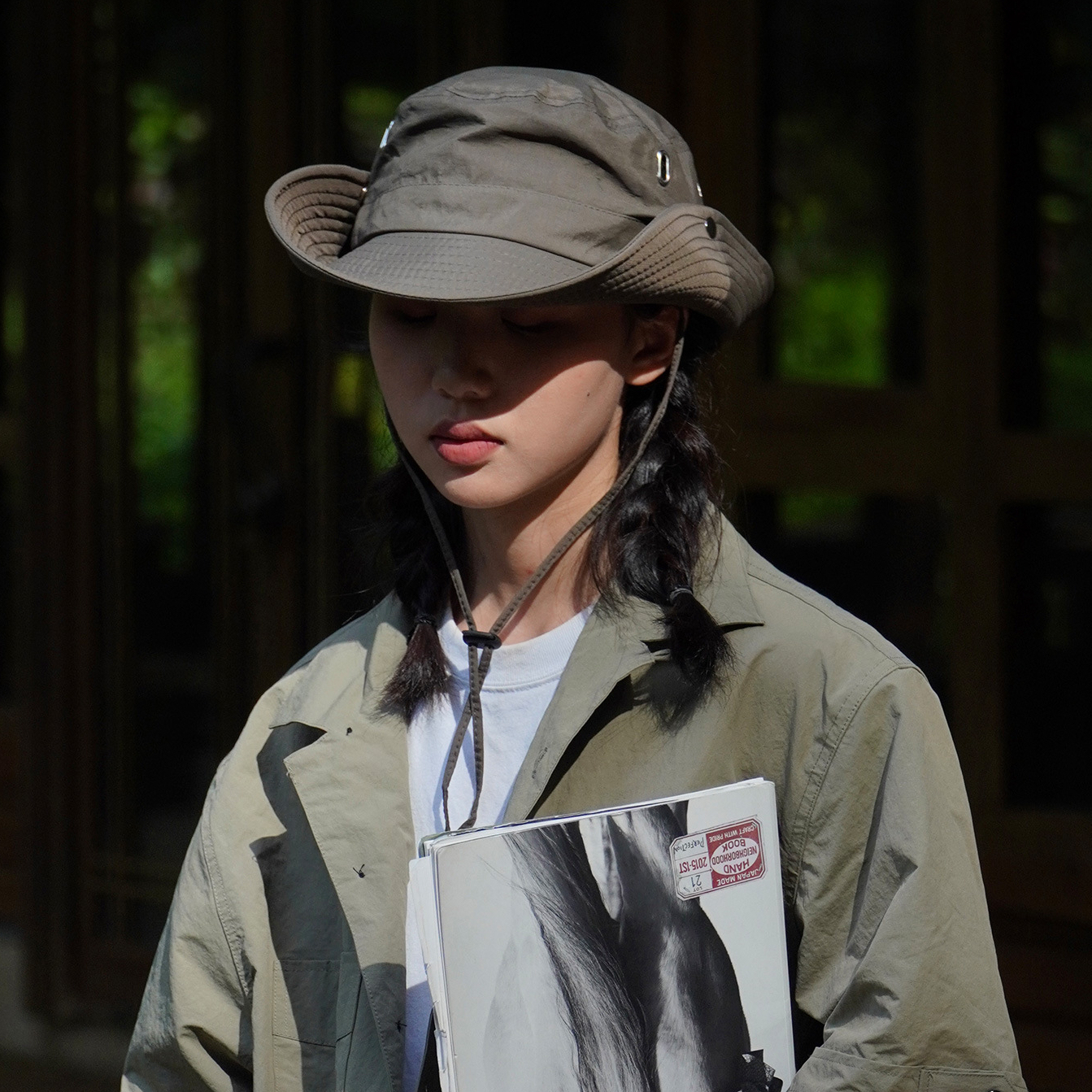 日系潮牌抽繩漁夫帽子女百搭透氣防曬戶外登山釣魚帽西部牛仔帽