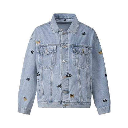 可愛猫狗刺繡牛仔外套女2025新款寬鬆慵懶小個子牛仔衣秋季