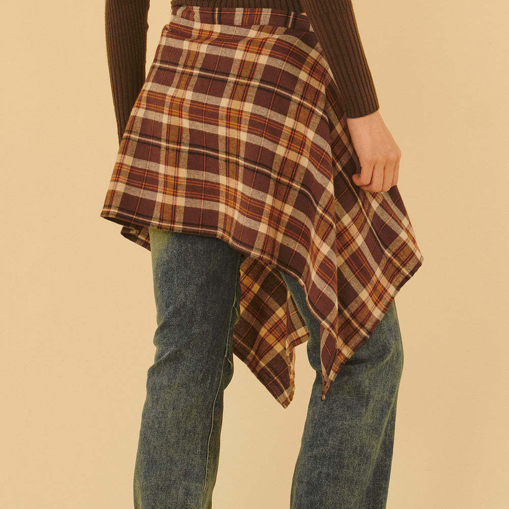 復古美拉德疊穿搭配神器格子屁簾女一片式系帶藏肉半身裙簾子