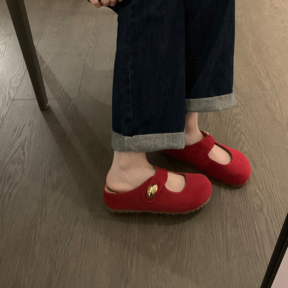 小金豆圓頭軟萌增高厚底瑪麗珍勃肯半拖鞋女夏季